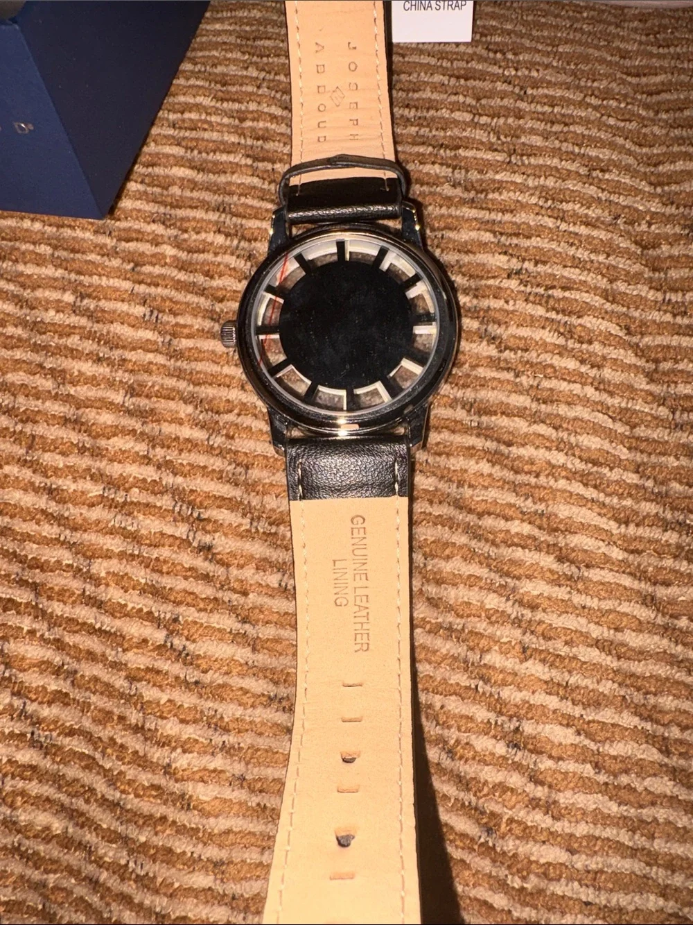 Joseph Abboud Silver Dial Watch with Black Leather Band